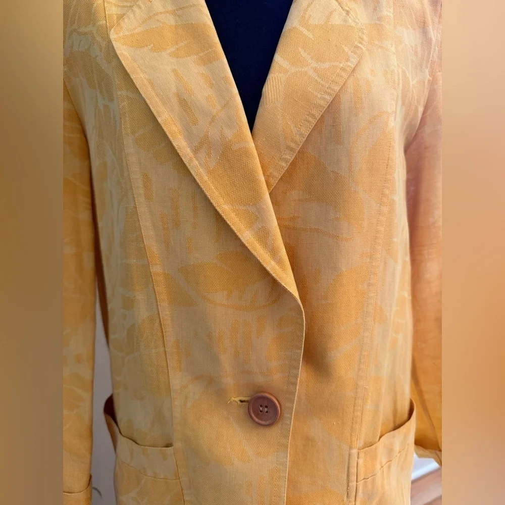 VTG Christian Dior 1 Button Cotton/Linen Yellow Palm Women’s Blazer Size 6 READ
